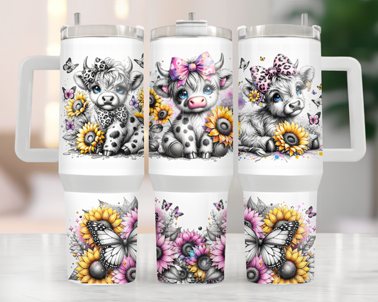 Highland Cow with Flowers and Butterflies 40oz Tumbler