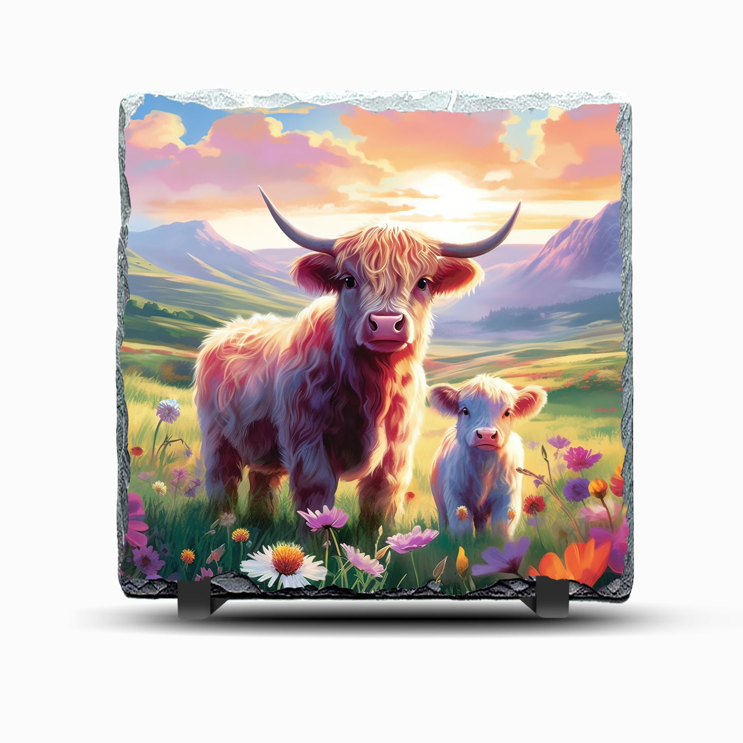 Highland Cow and Calf Design Printed Rock Slate