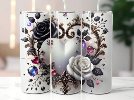 Heart Black White 20oz Tumbler
