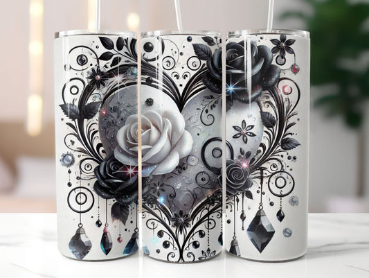 Heart Black White (2) 20oz Tumbler