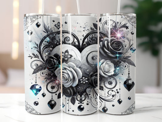 Heart Black White (3) 20oz Tumbler