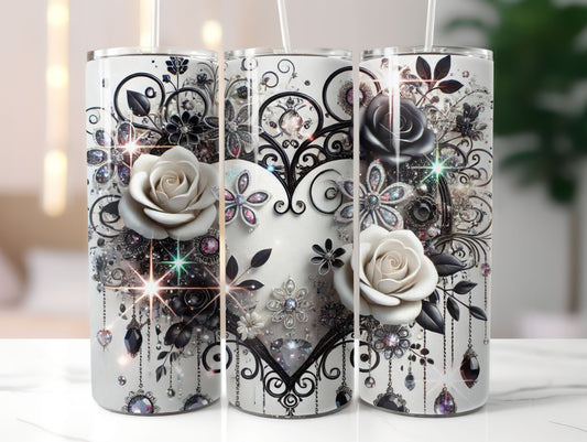 Heart Black White (4) 20oz Tumbler