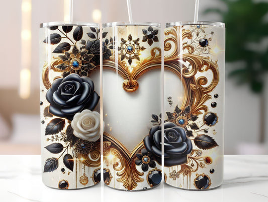 Heart Black White Gold (1) 20oz Tumbler