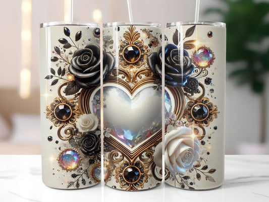 Heart Black White Gold (2) 20oz Tumbler