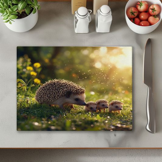Hedgehog Family Glass Chopping Cutting Board