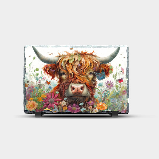 Highland Cow in Field Design Printed Rock Slate