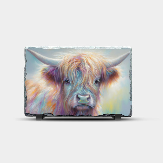 Highland Cow Pastel Design Printed Rock Slate