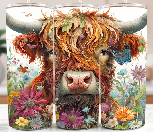 Highland Cow with Flowers 20oz Tumbler