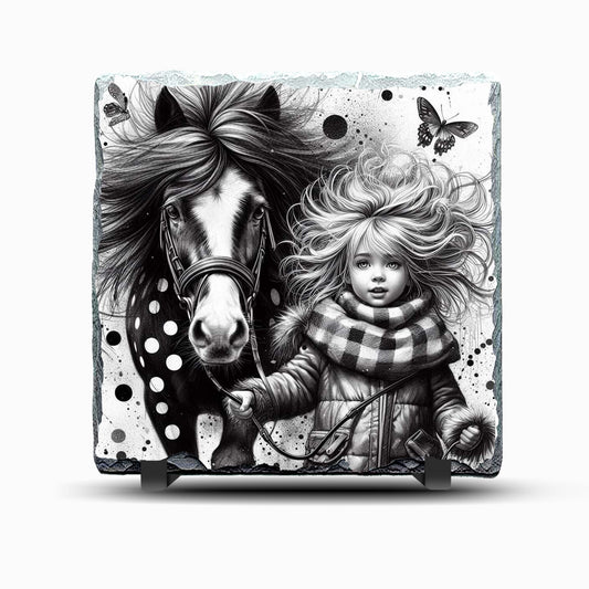 Horse and Girl Design Printed Rock Slate