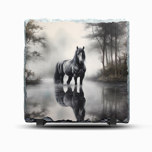 Horse Black and White Design Printed Rock Slate