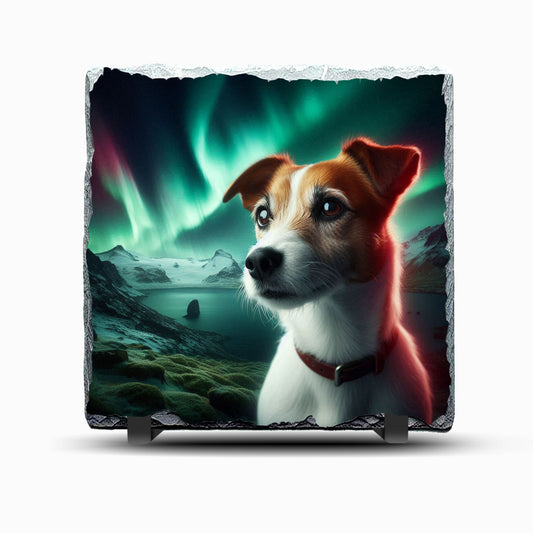 Jack Russell Northern Lights Design Printed Rock Slate