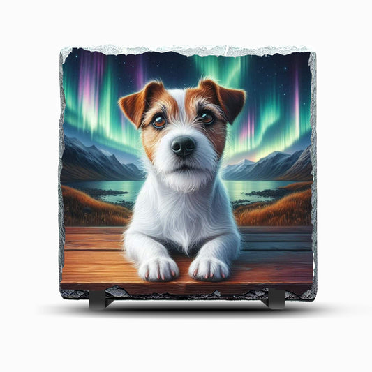Jack Russell Northern Lights Design 2 Printed Rock Slate