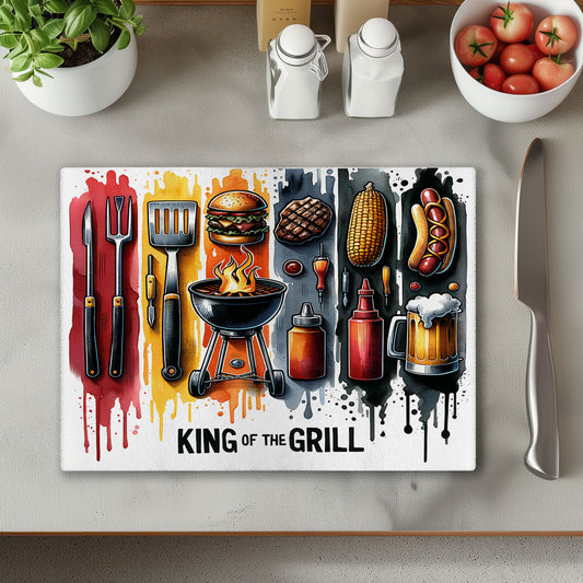 King of The Grill Glass Chopping Cutting Board