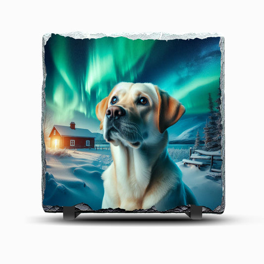 Labrador Dog Northern Lights Design 2 Printed Rock Slate