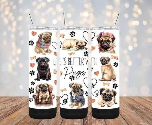 Life Is Better with Pugs 20oz Bluetooth Speaker Tumbler