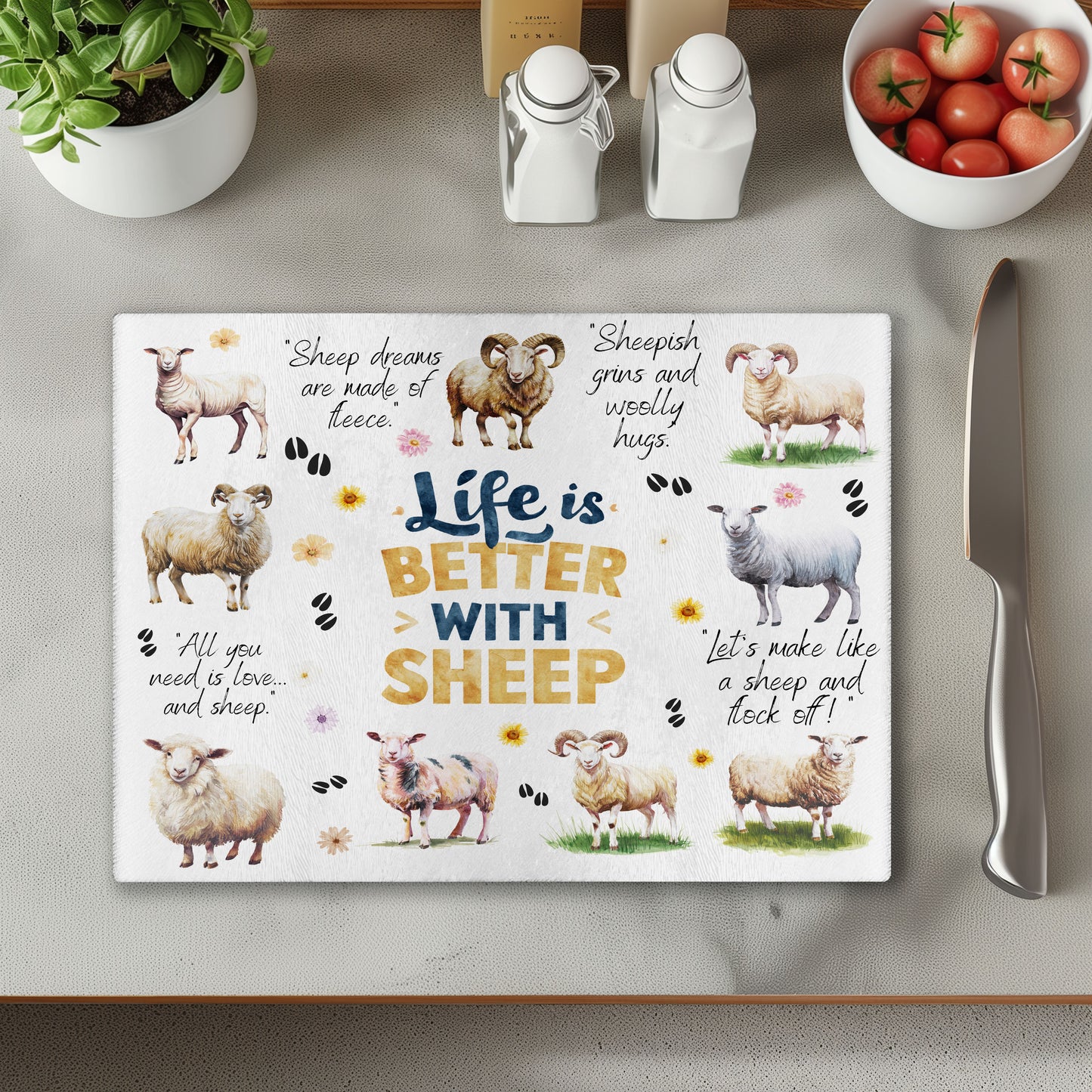 Life Is Better With Sheep Chopping Cutting Board or Coaster
