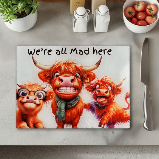 We're all Mad Here Glass Chopping Cutting Board