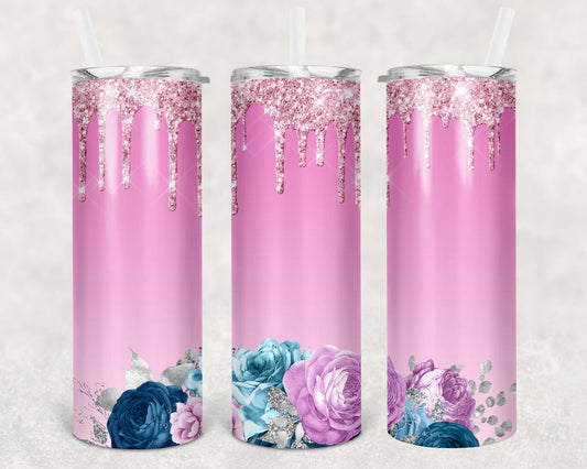 Pink Glitter Drip Effect 20oz Tumbler