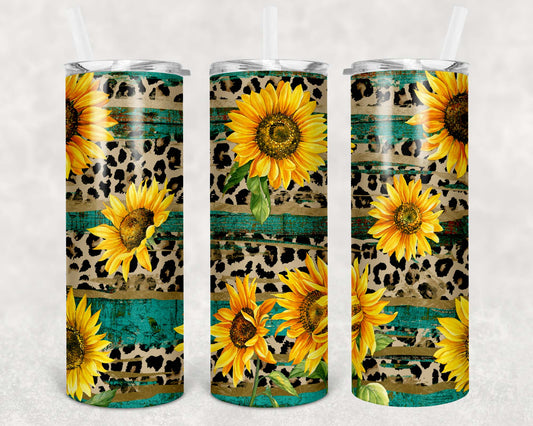 Leopard Print and Sunflower 20oz Tumbler