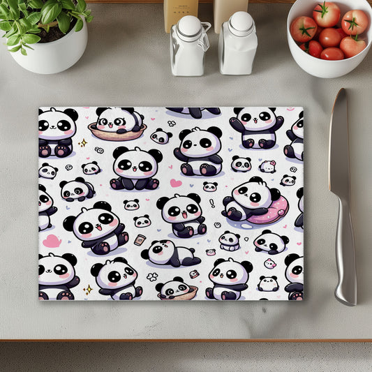 Pandas Glass Chopping Cutting Board