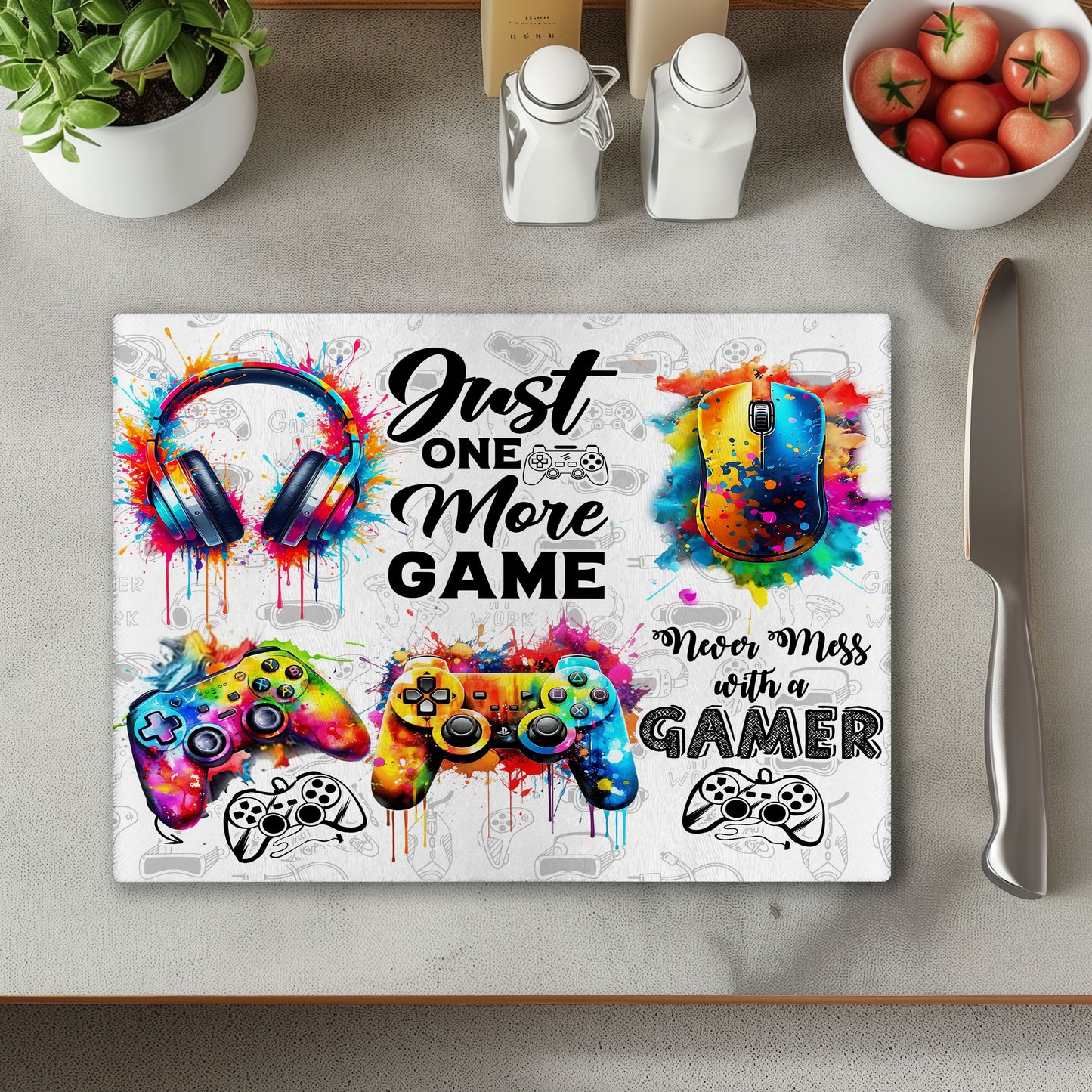 One More Game Gamer Chopping Cutting Board or Coaster