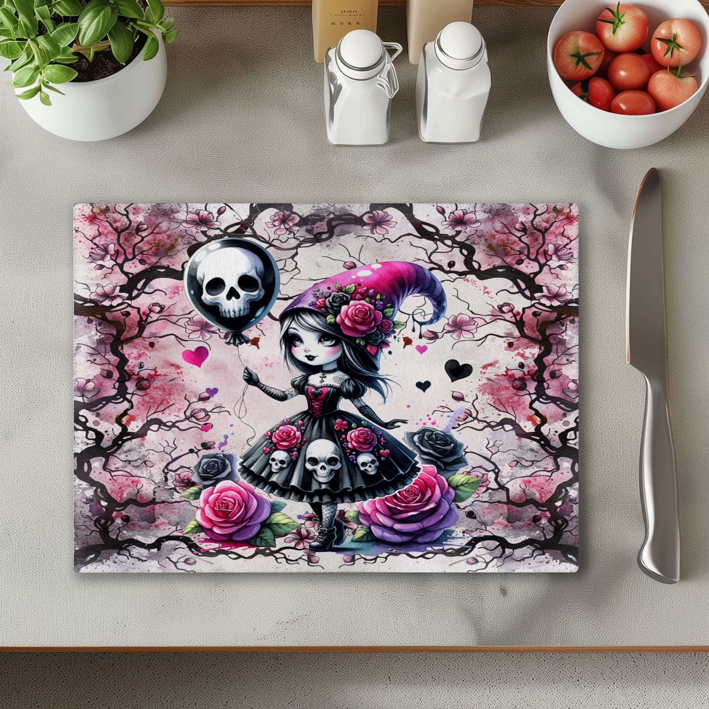 Pink Fairy with Skulls Chopping Cutting Board or Coaster