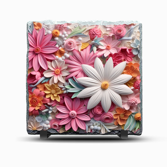 Pink Flowers Design Printed Rock Slate
