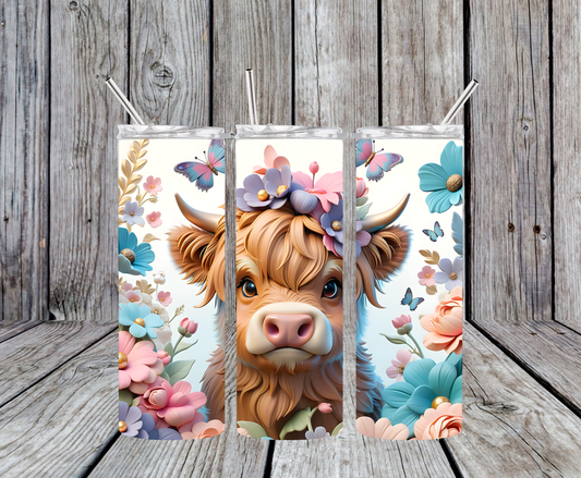 Cow Butterfly and Flowers 20oz Tumbler