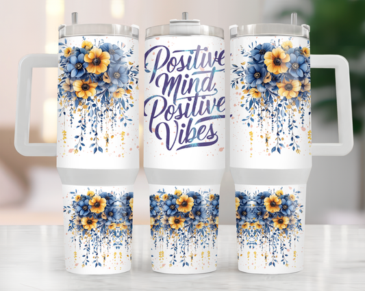 Positive Minds Blue Flowers 40oz Tumbler