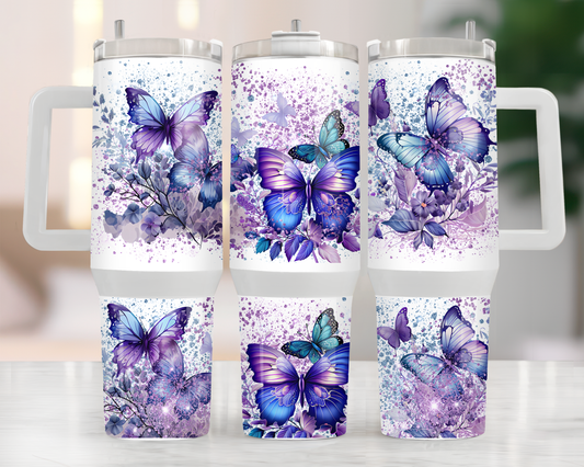 Purple Flowers and Butterflies 40oz Tumbler