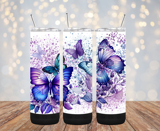 Purple Butterflies 20oz Bluetooth Speaker Tumbler