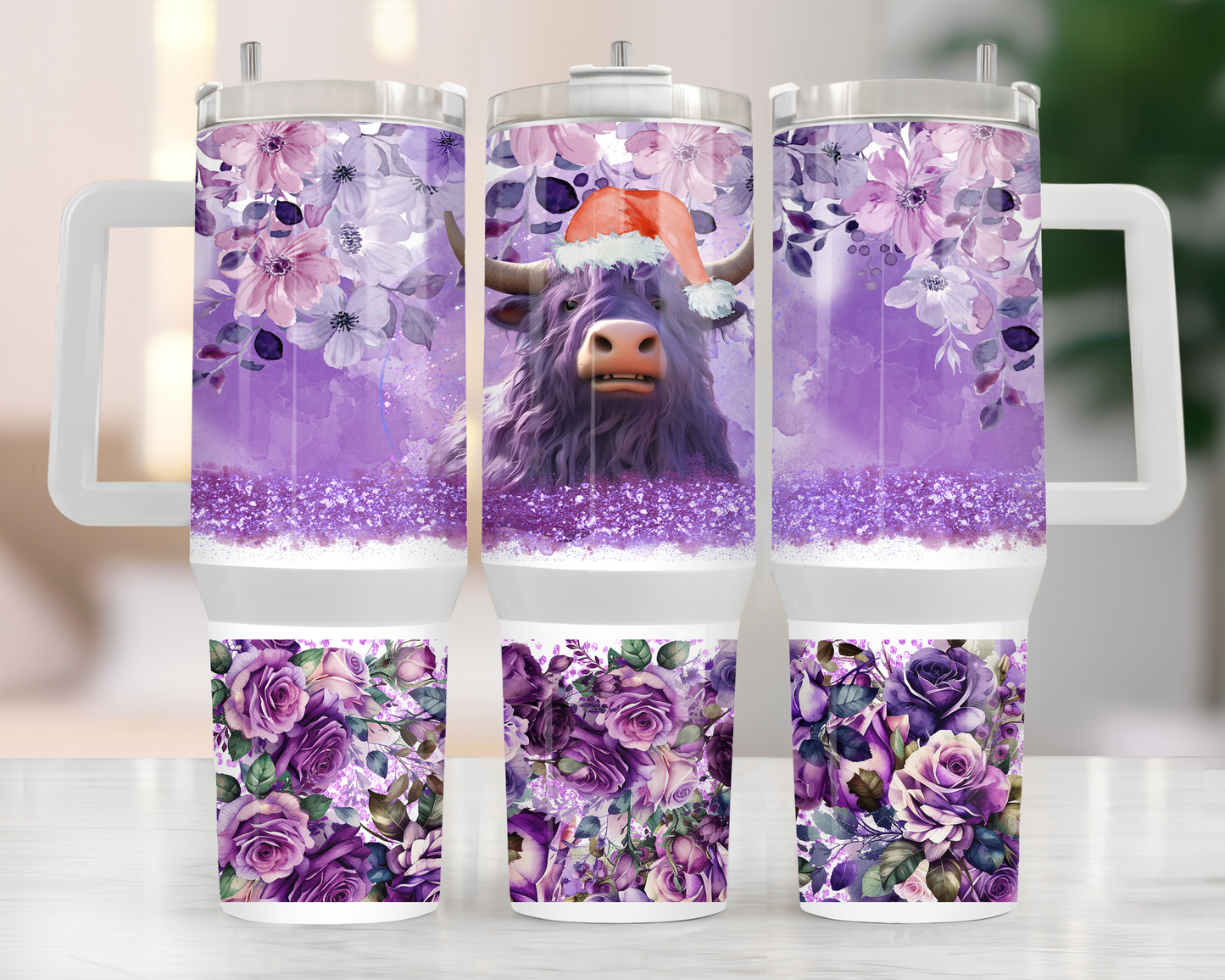 Highland Cow Purple Christmas 40oz Tumbler
