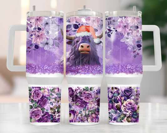 Highland Cow Purple Christmas 40oz Tumbler