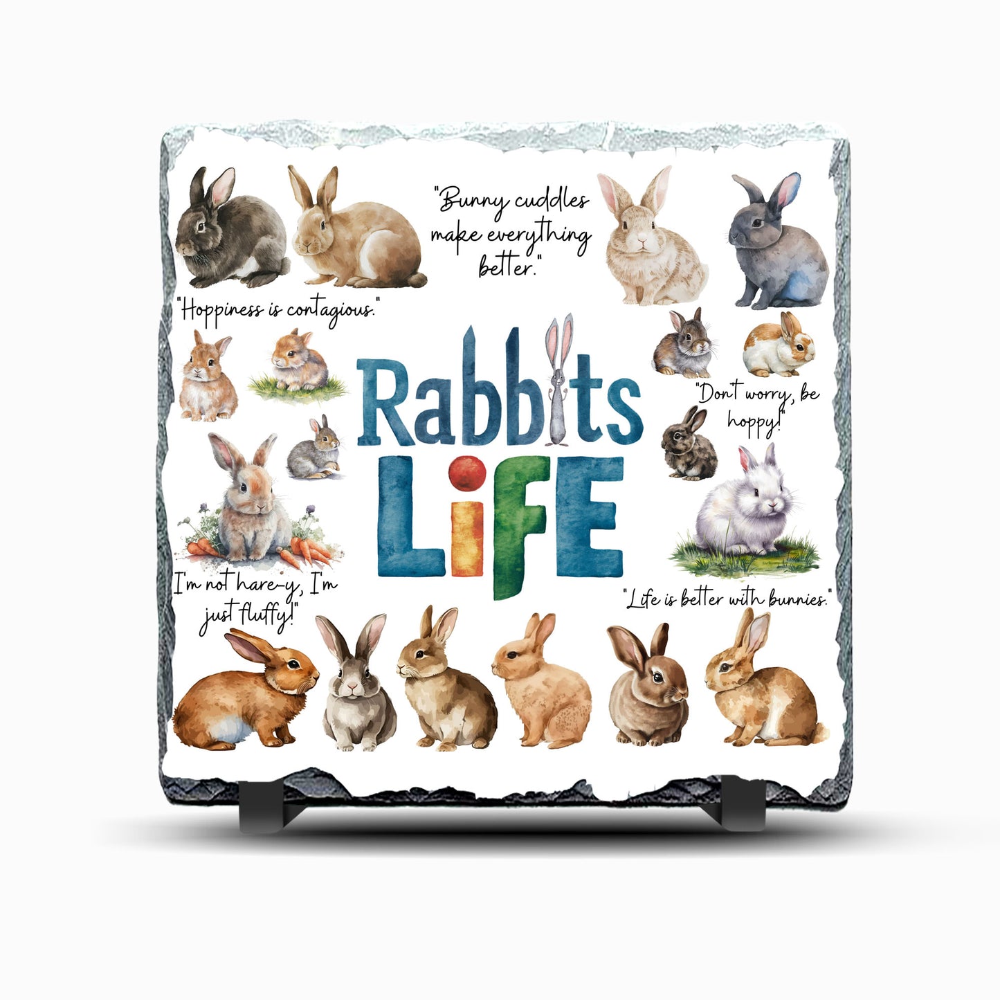 Rabbits Life Design Printed Rock Slate