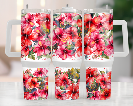 Red Flowers and Butterflies 40oz Tumbler