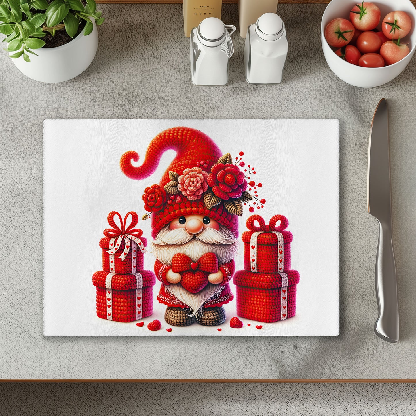Red Gonk with Hearts 6 Chopping Cutting Board or Coaster