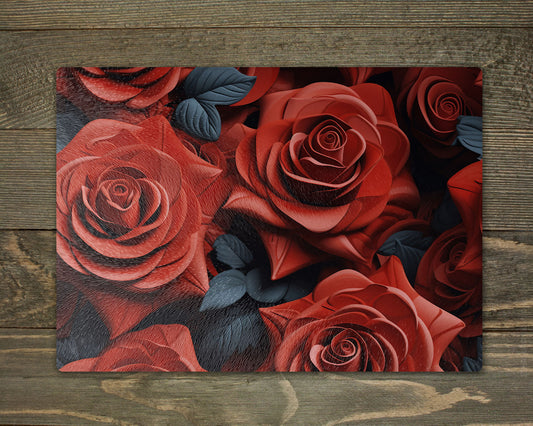 Red and Black Roses Glass Chopping Cutting Board