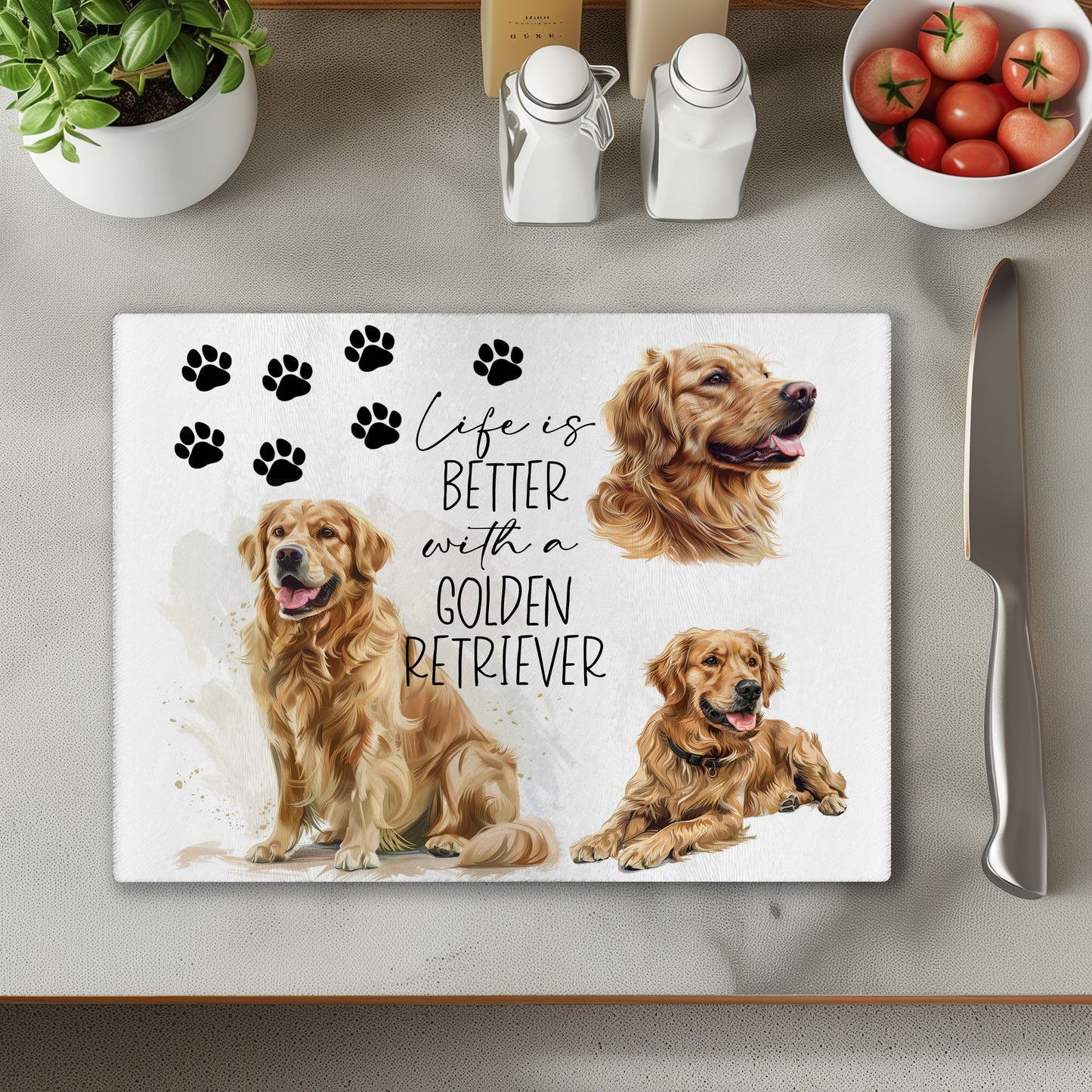 Golden Retriever 2 Dog Life is Better with Chopping Cutting Board or Coaster