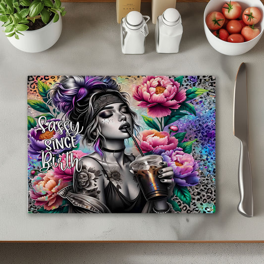 Sassy Since Birth Glass Chopping Cutting Board