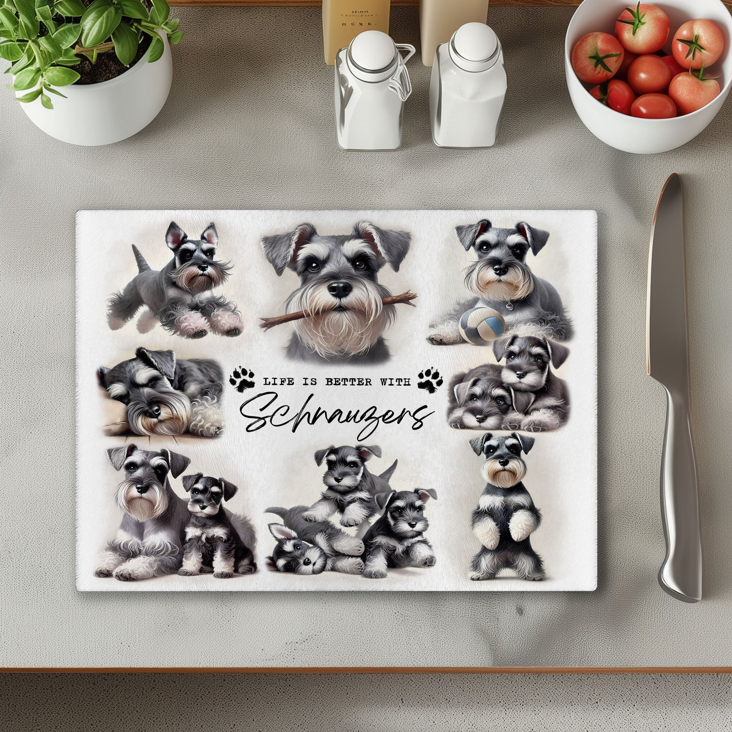 Schnauzer Dog Life is Better with Chopping Cutting Board or Coaster