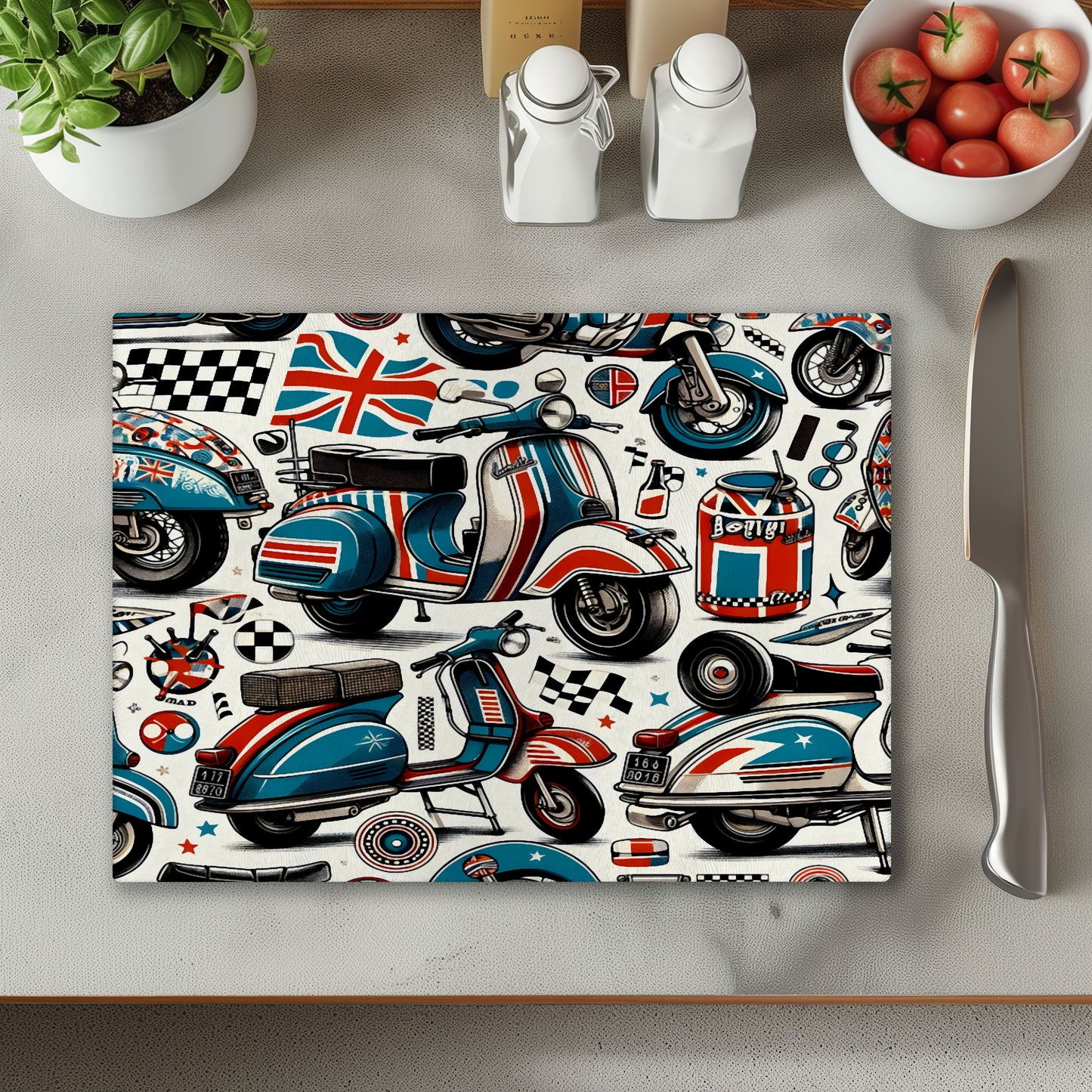 Scooters Glass Chopping Cutting Board
