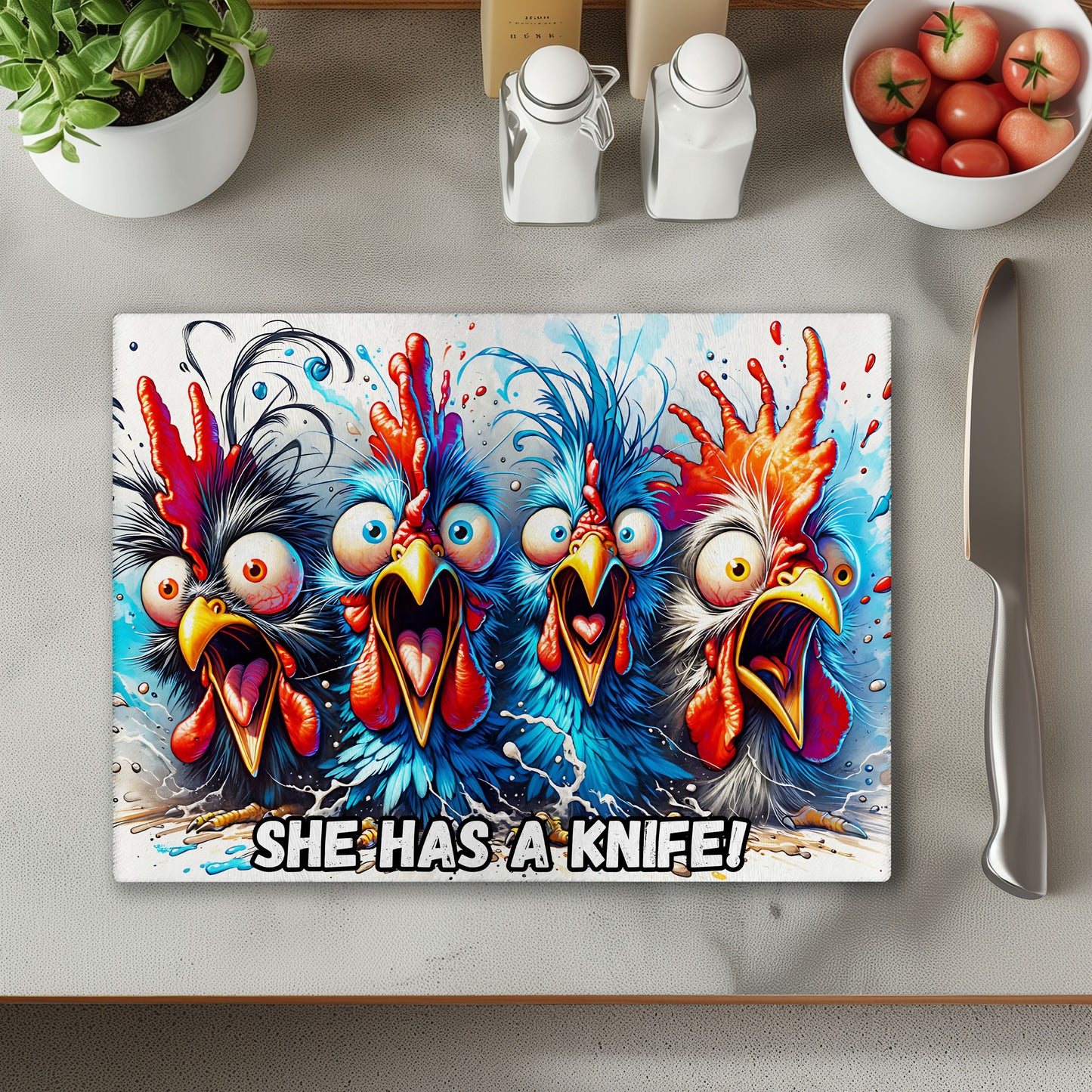 She Has A Knife Chopping Cutting Board or Coaster