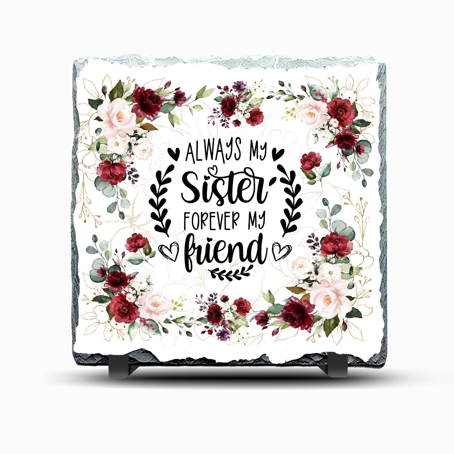 Sister Red Rose Design Printed Rock Slate