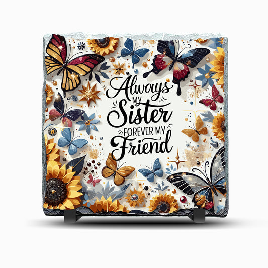 Sister Yellow Flowers and Butterflies Design Printed Rock Slate