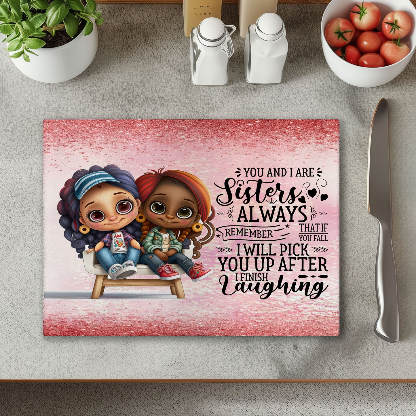 Sisters Pink 2 Chopping Cutting Board or Coaster
