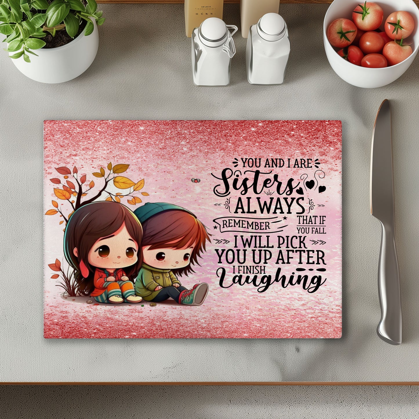 Sisters Pink 4 Chopping Cutting Board or Coaster