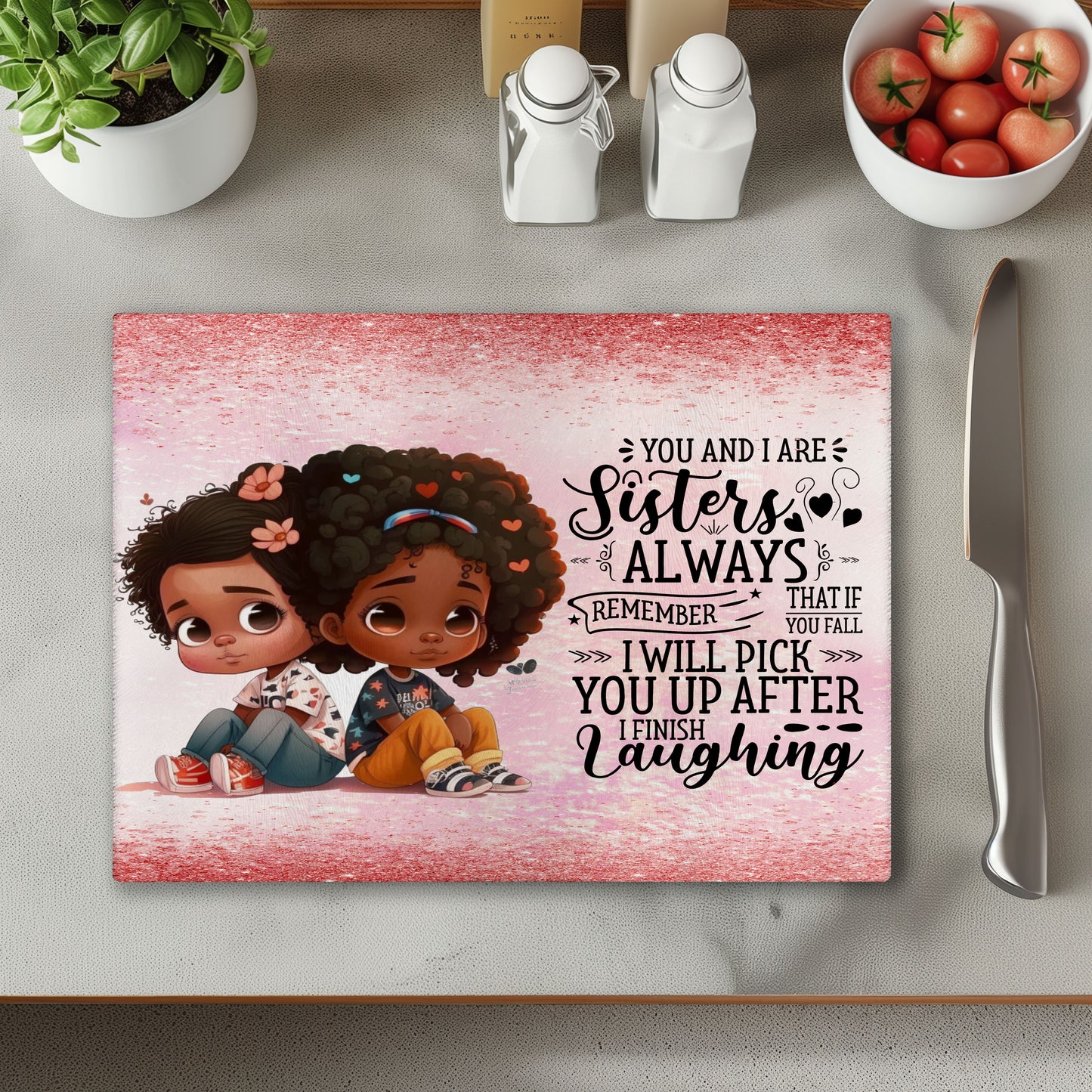 Sisters Pink 5 Chopping Cutting Board or Coaster