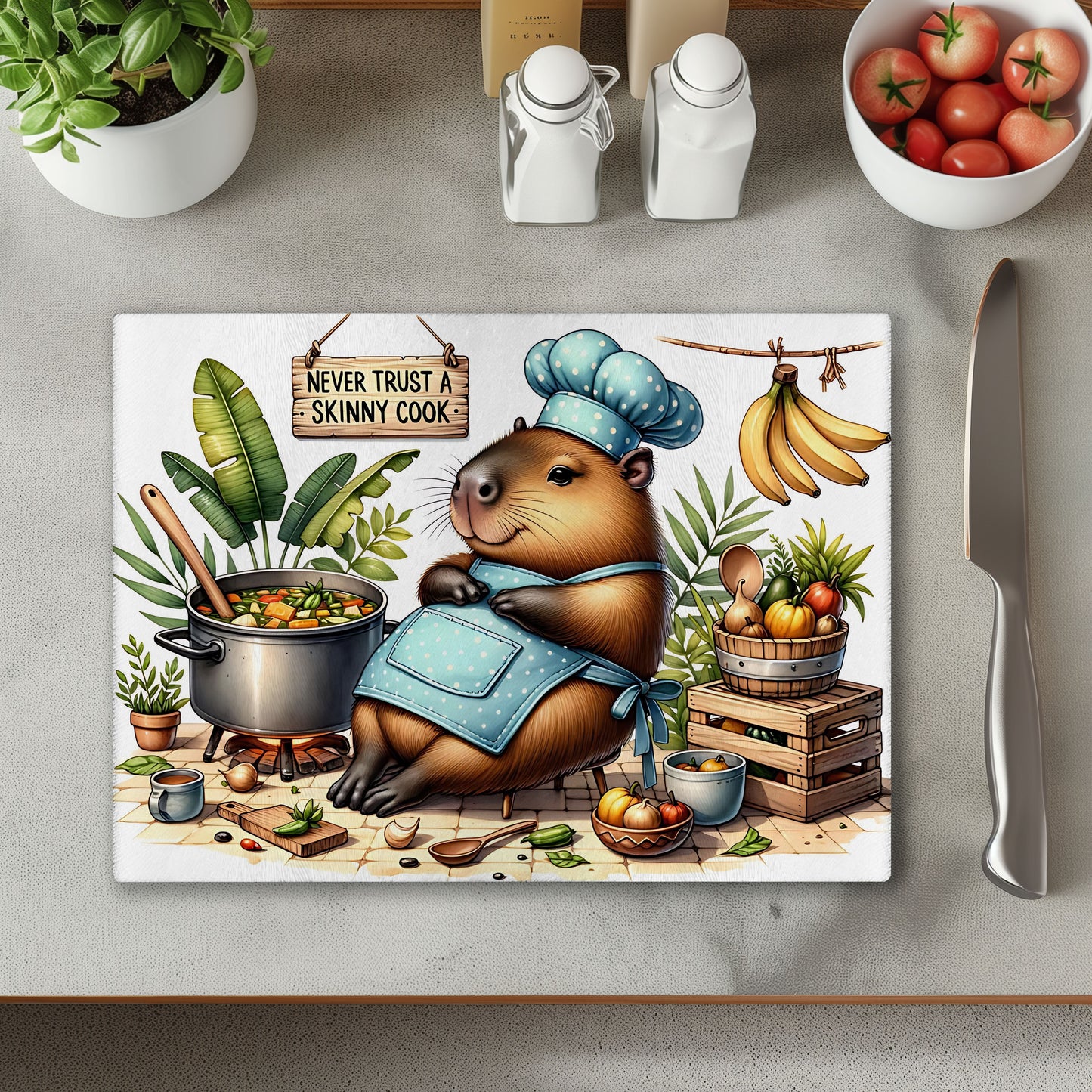 Skinny Cook Capybara Glass Chopping Cutting Board