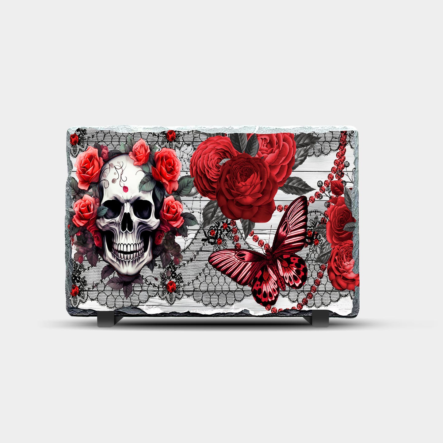 Skull and Roses Design Printed Rock Slate