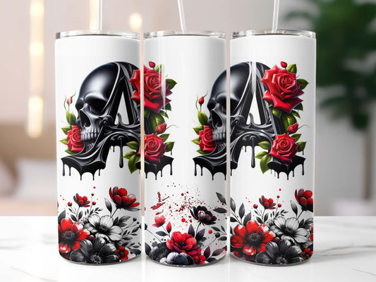 Skull and Roses Initial 20oz Tumbler